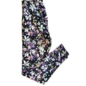 Floral Leggings Black and Purple Super Soft Ankle Juniors L (11-13) JJ3217